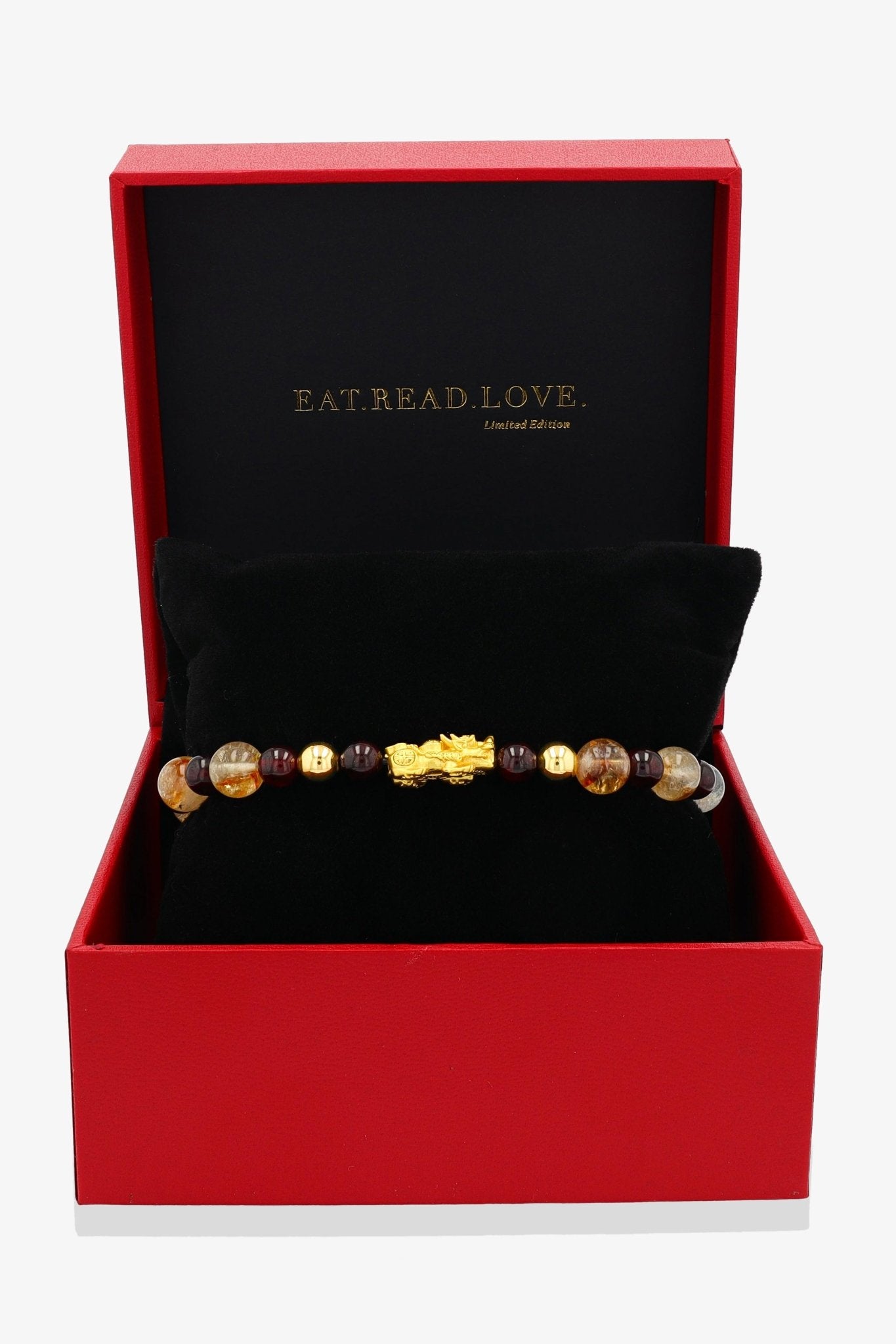 Garnet and Citrine Unlimited Abundance 18K Gold Vermeil Pixiu Feng Shui Bracelet - Eat.Read.Love.