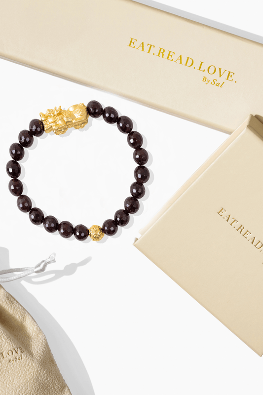 Garnet Fortune 18k Gold Vermeil Pixiu Feng Shui Bracelet - Eat.Read.Love.