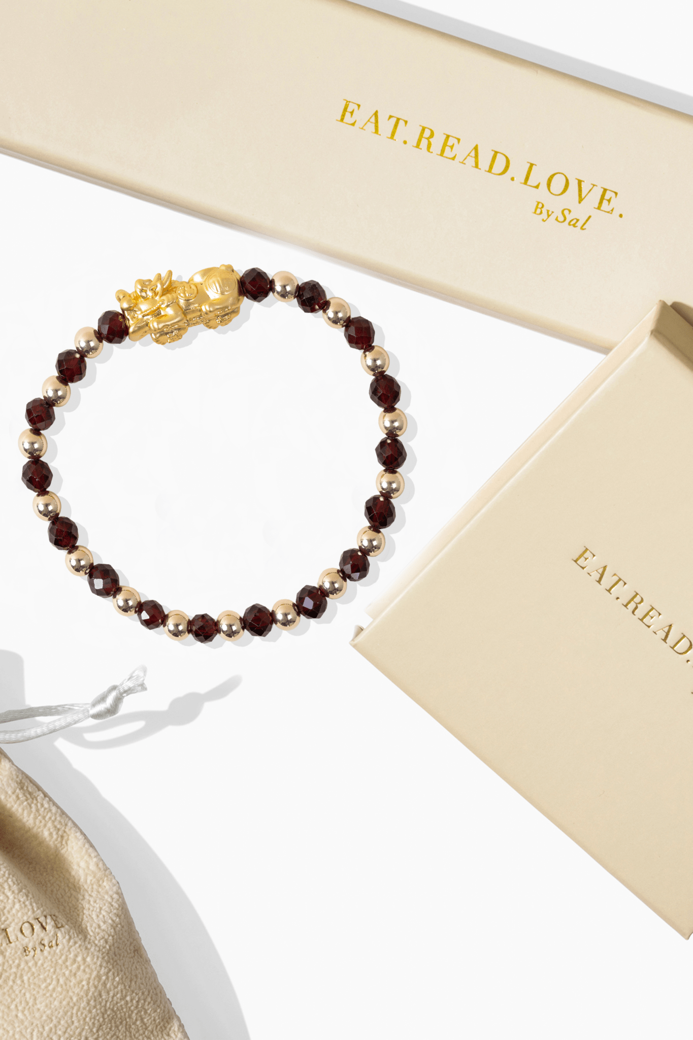 Garnet Infinite Fortune 18k Gold Vermei Pixiu Feng Shui Bracelet - Eat.Read.Love.