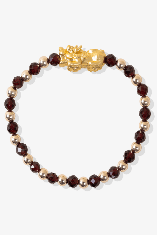 Garnet Infinite Fortune 18k Gold Vermei Pixiu Feng Shui Bracelet - Eat.Read.Love.