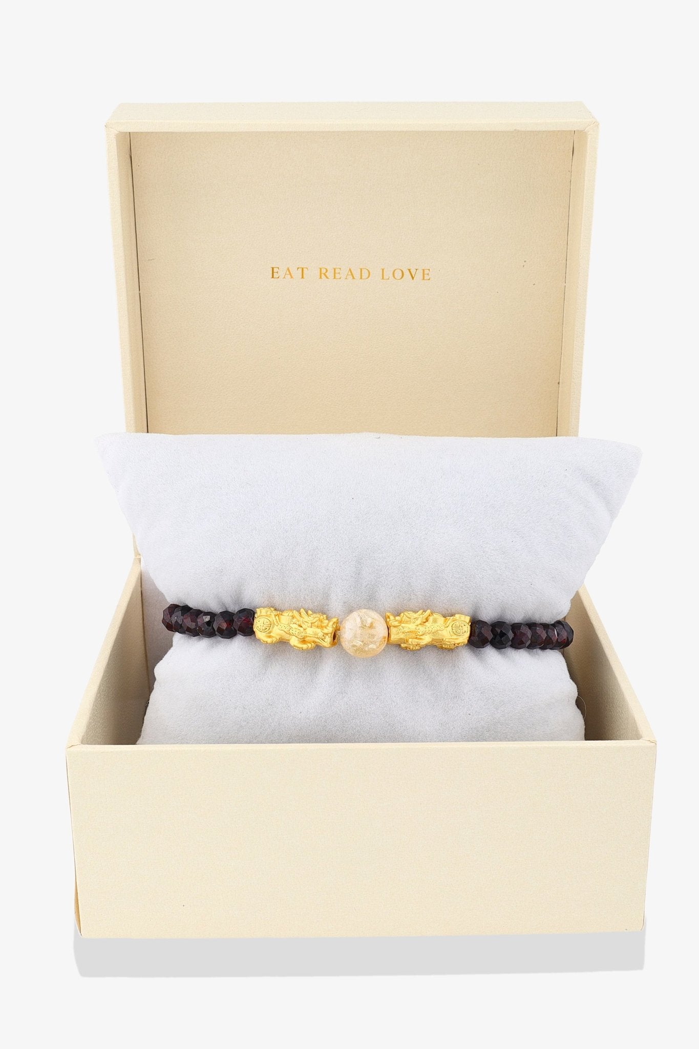 Garnet Passion 18k Gold Vermeil Double Fortune Pixiu Feng Shui Bracelet - Eat.Read.Love.