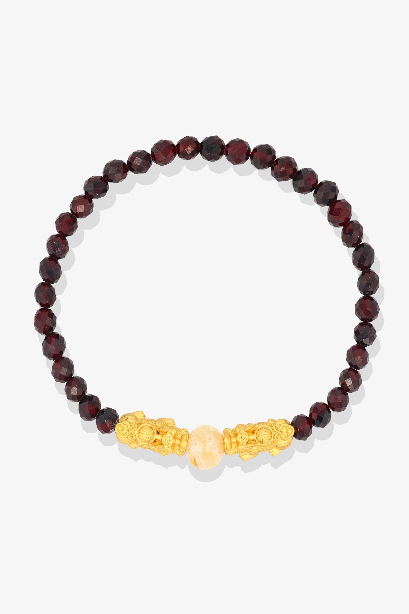 Garnet Passion 18k Gold Vermeil Double Fortune Pixiu Feng Shui Bracelet - Eat.Read.Love.