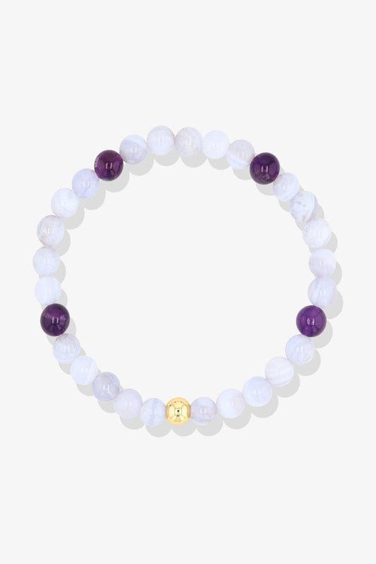 Gemini Blue Lace Agate and Amethyst Crystal Bracelet with REAL Gold - Eat.Read.Love.