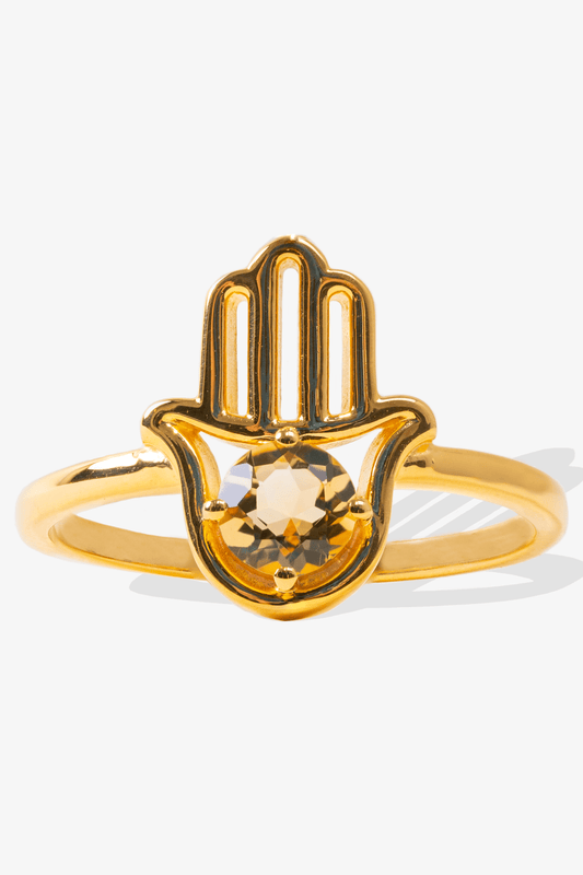 Genuine Citrine Hamsa 18k Gold Vermeil Ring - Eat.Read.Love.