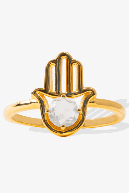 Genuine Libyan Desert Glass Hamsa 18k Gold Vermeil Ring - Eat.Read.Love.