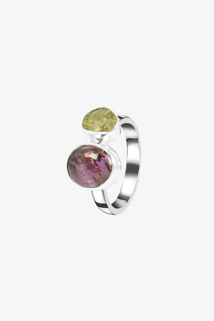 Genuine Moldavite and Cacoxenite Adjustable Ring - Eat.Read.Love.