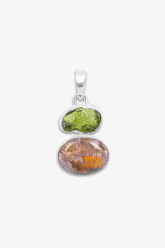 Genuine Moldavite and Cacoxenite Sterling Silver Pendant - Eat.Read.Love.