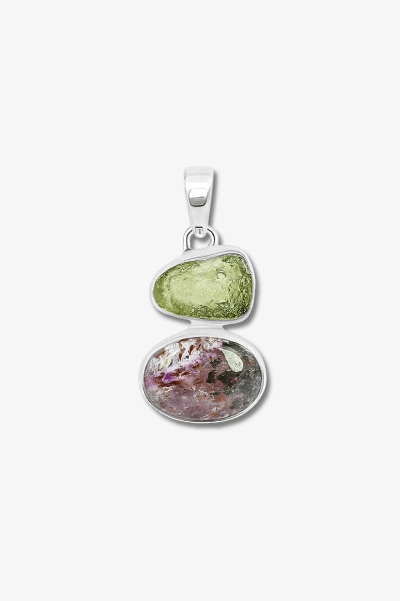 Genuine Moldavite and Cacoxenite Sterling Silver Pendant - Eat.Read.Love.