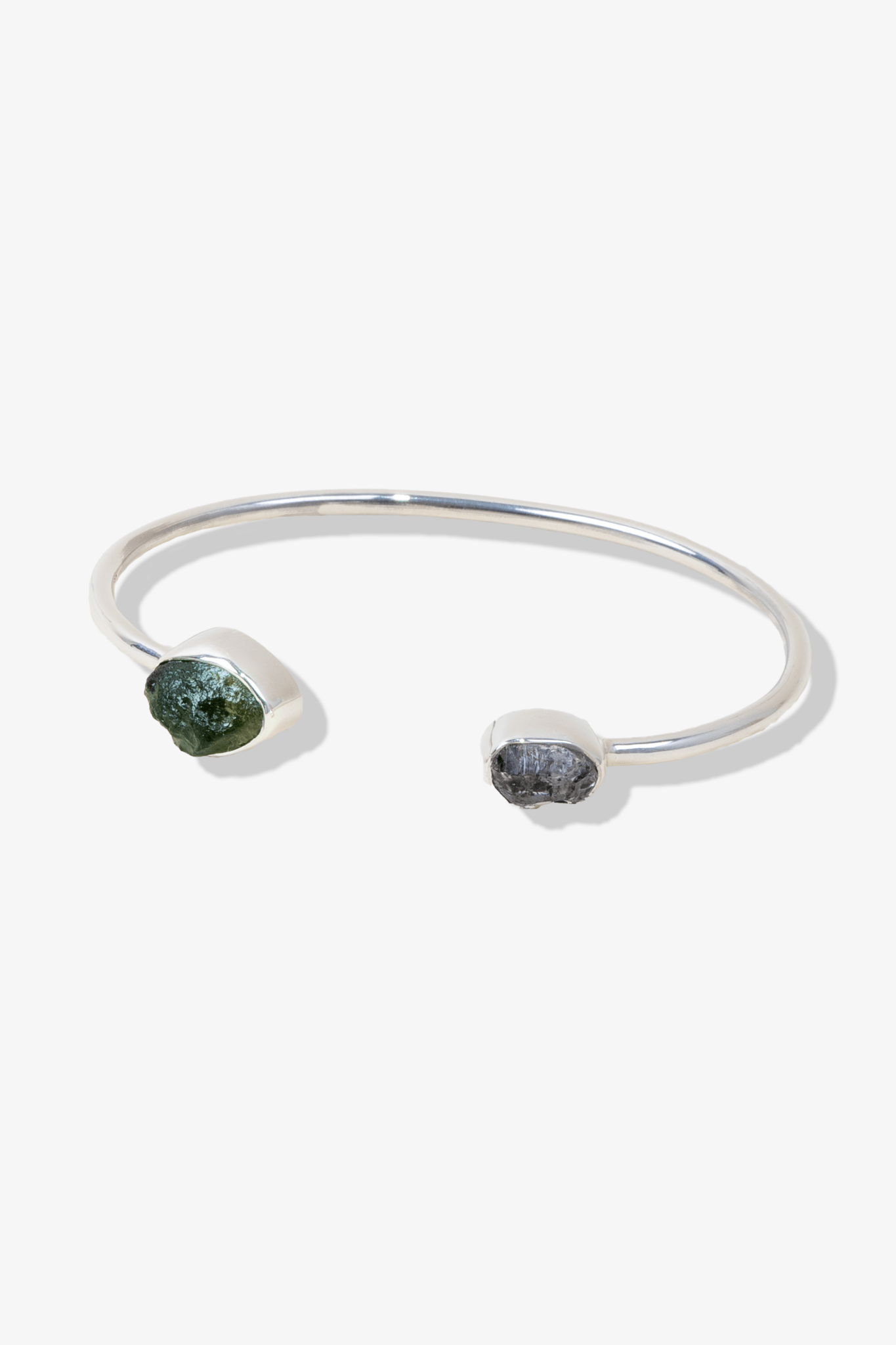 Genuine Moldavite and Herkimer Diamond Bangle Bracelet - Eat.Read.Love.