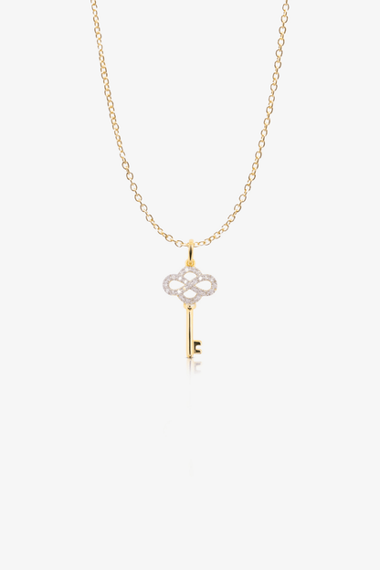 Gold Diamond Infinity Key Pendant 14k REAL Yellow - Eat.Read.Love.