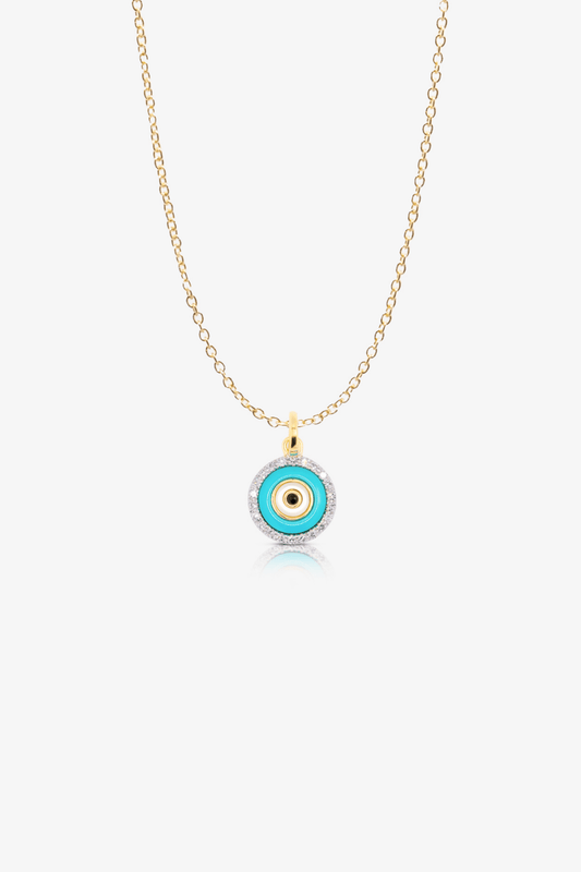 Gold Evil Eye Diamond and Turquoise Pendant 14k REAL Yellow - Eat.Read.Love.