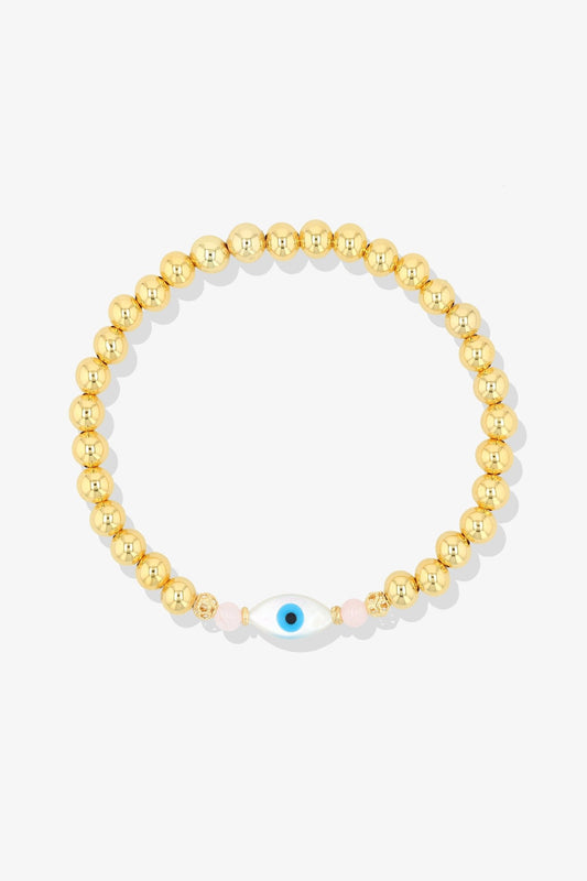 Gold Evil Eye Rose Quartz Bracelet - Eat.Read.Love.