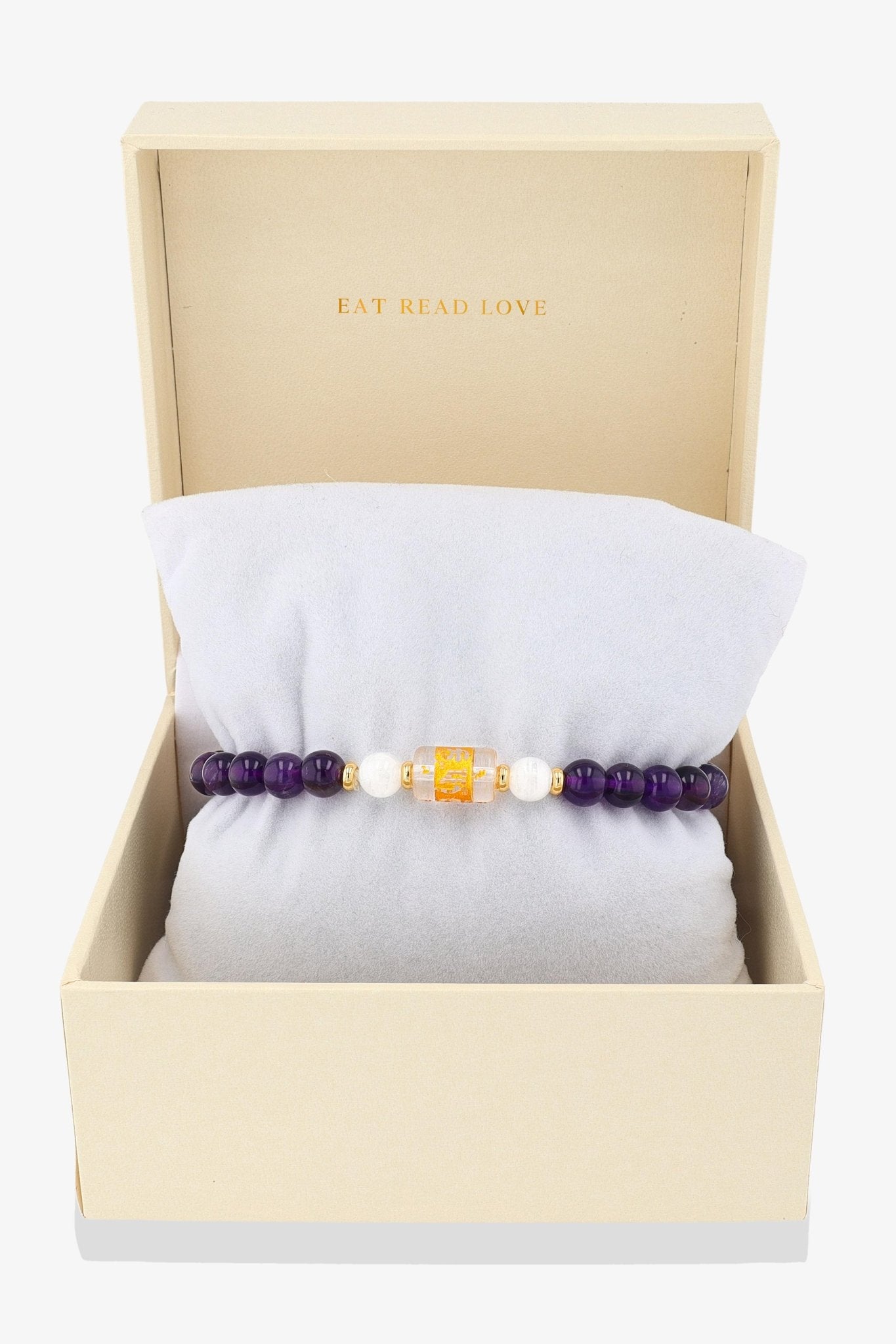 Grade A Amethyst and Moonstone Mantra Prayer Feng Shui Bracelet - Eat.Read.Love.