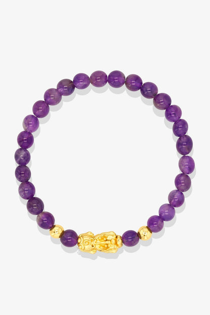 Grade AA Amethyst Unlimited Prosperity 18K Gold Vermeil Pixiu Feng Shui Bracelet - Eat.Read.Love.