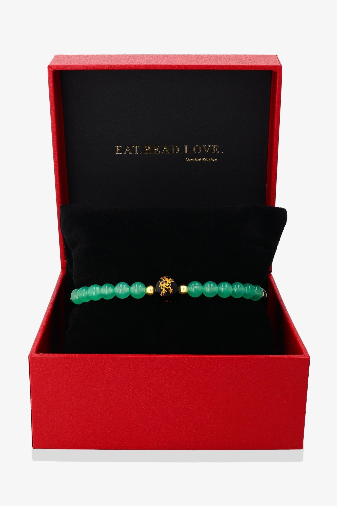 Green Aventurine and Black Obsidian Lucky Dragon Feng Shui Bracelet REAL Gold - Growth - Eat.Read.Love.