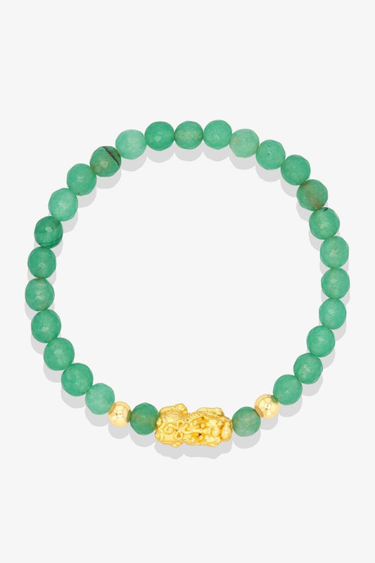 Green Aventurine Unlimited Prosperity 18K Gold Vermeil Pixiu Feng Shui Bracelet - Eat.Read.Love.