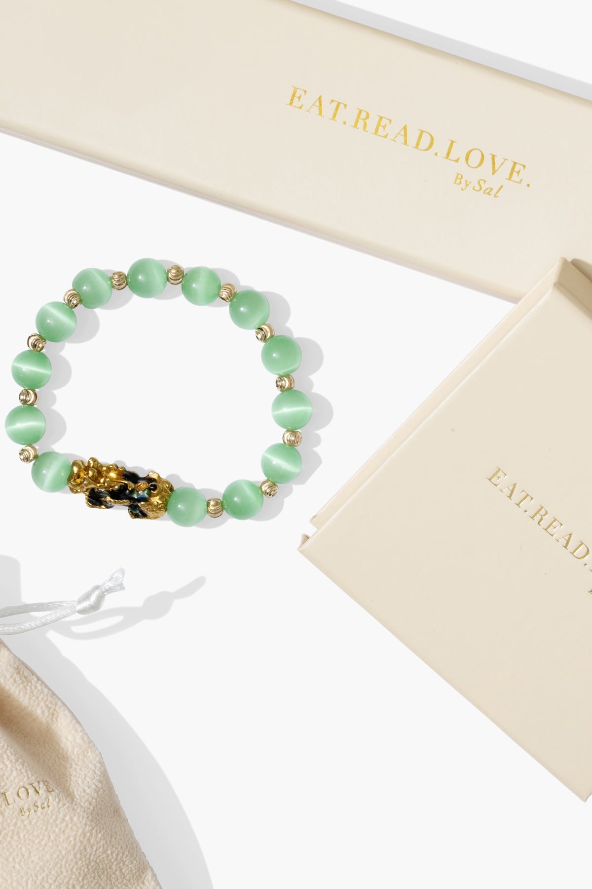 Green Cats Eye Pixiu Feng Shui Bracelet - Eat.Read.Love.