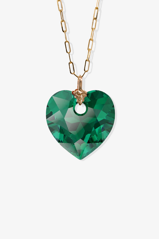 Swarovski Xilion Peridot Green Crystal Heart with REAL 14k Gold Paperclip Necklace