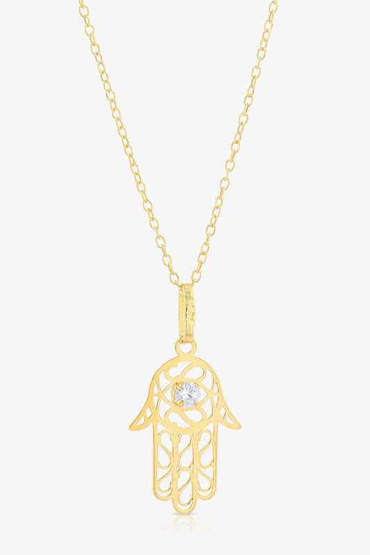 Hamsa Diamond Pendant Necklace 14k REAL Gold - Eat.Read.Love.