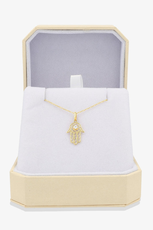 Hamsa Diamond Pendant Necklace 14k REAL Gold - Eat.Read.Love.