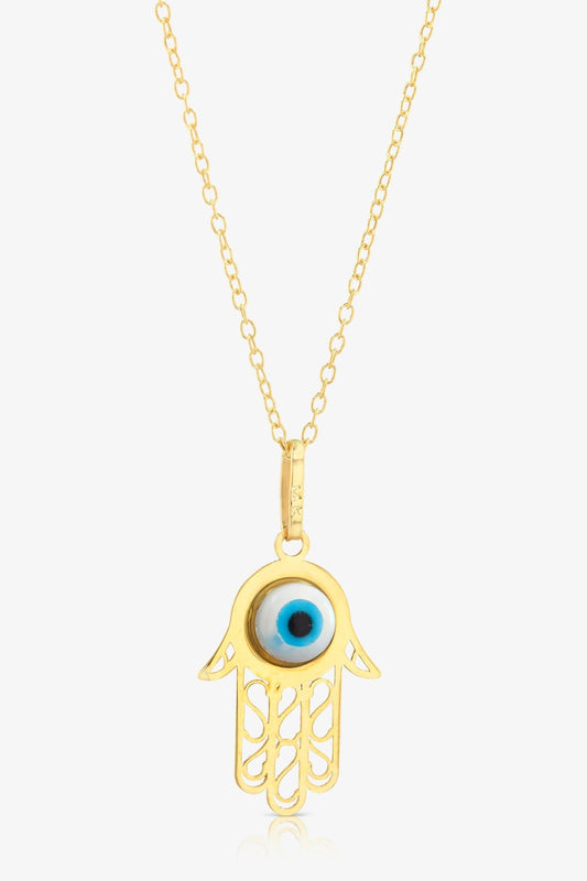 Hamsa Evil Eye Pendant Necklace 14k REAL Gold - Eat.Read.Love.