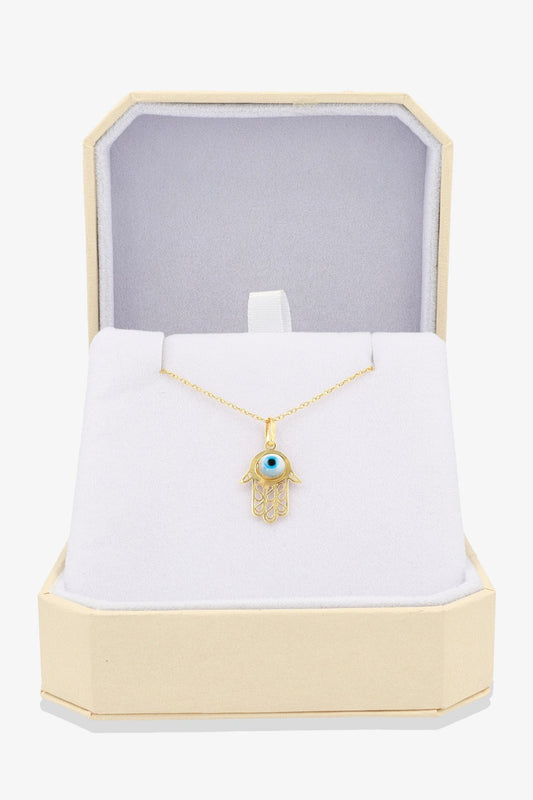 Hamsa Evil Eye Pendant Necklace 14k REAL Gold - Eat.Read.Love.