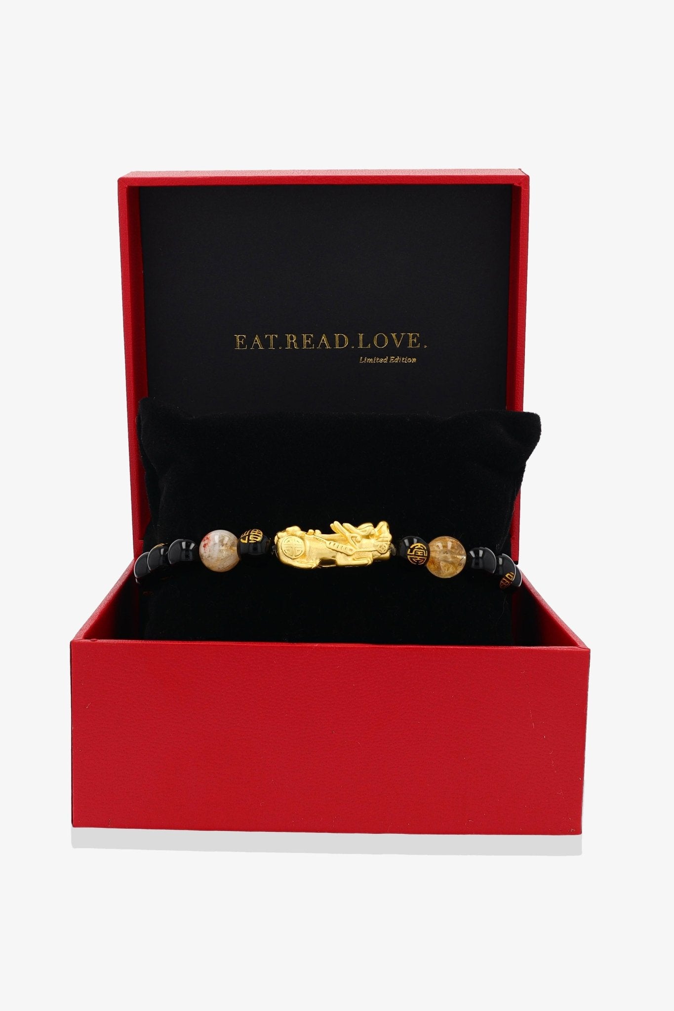 Happiness Black Obsidian 18k Gold Vermeil Pixiu Feng Shui Bracelet - Eat.Read.Love.