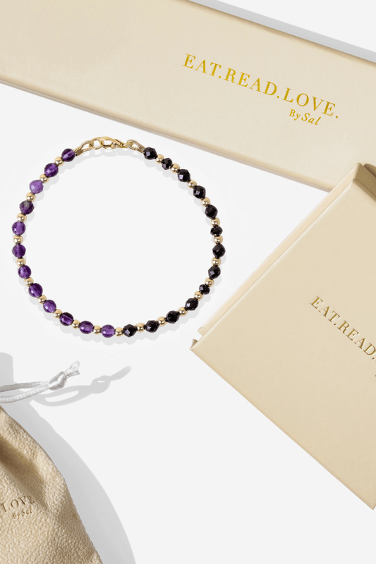 Healing and Protection - Amethyst and Black Spinel Intention Bracelet - Eat.Read.Love.