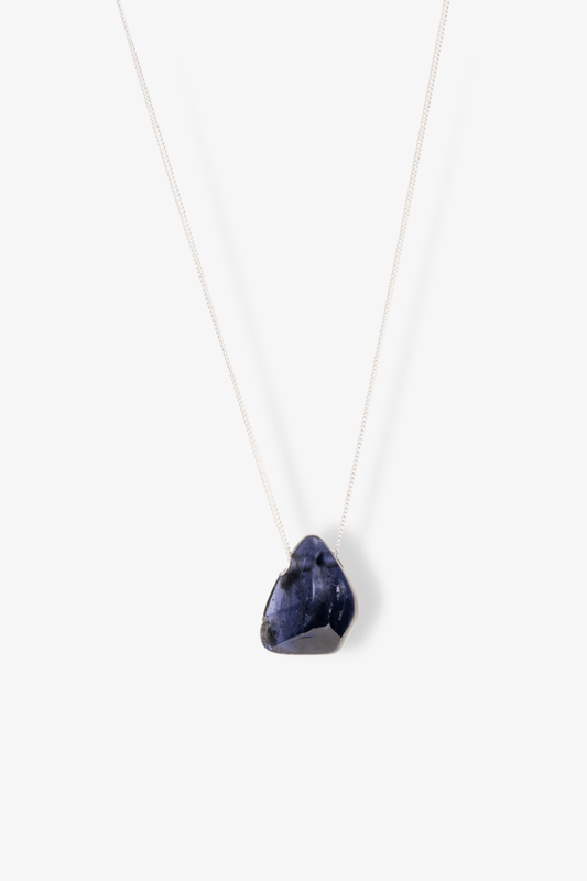 Iolite Drilled Freeform Rare Sterling Silver Necklace - Eat.Read.Love.