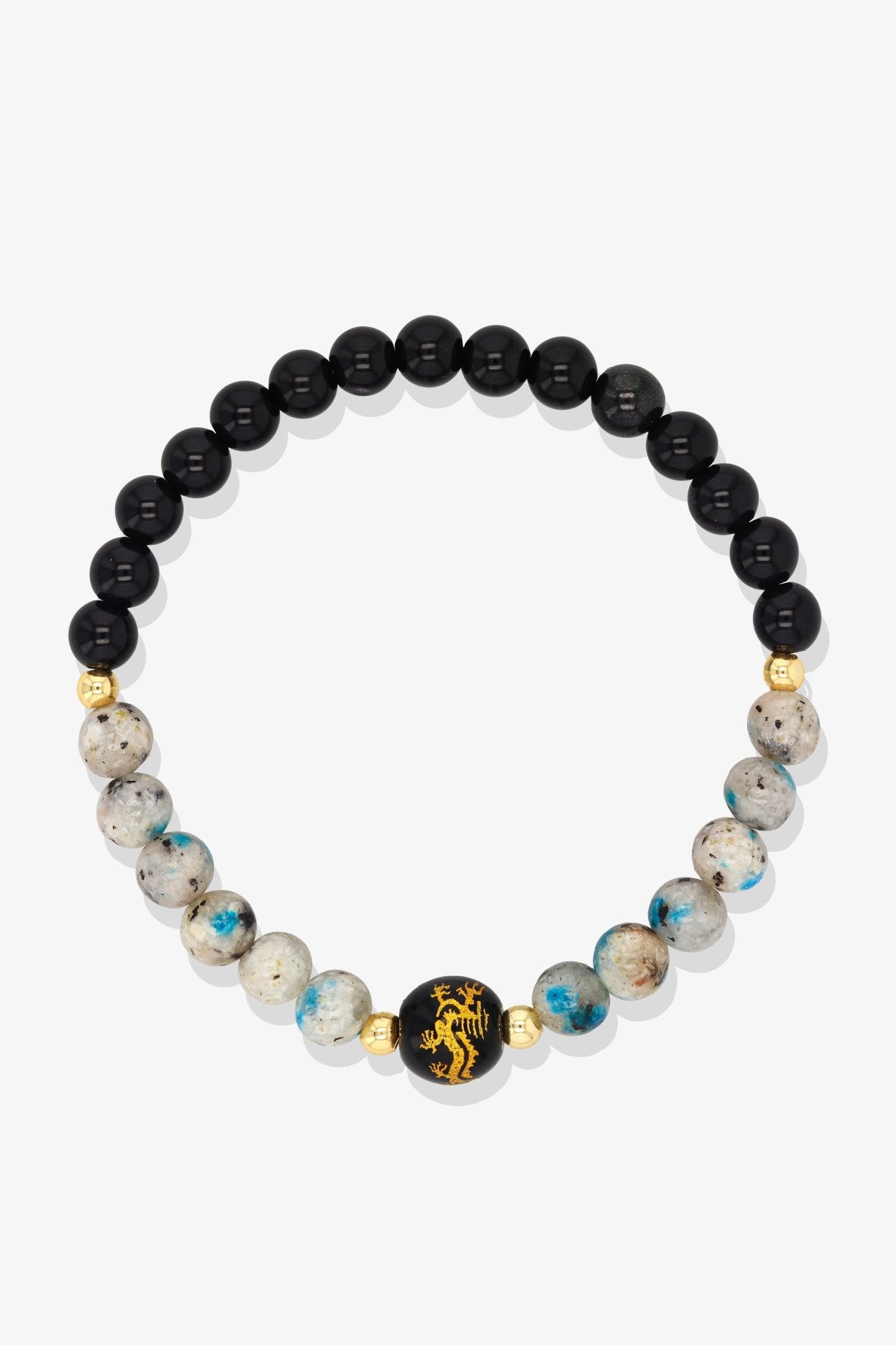 Jade and Black Obsidian Lucky Dragon Feng Shui Bracelet REAL Gold - Abundance - Eat.Read.Love.