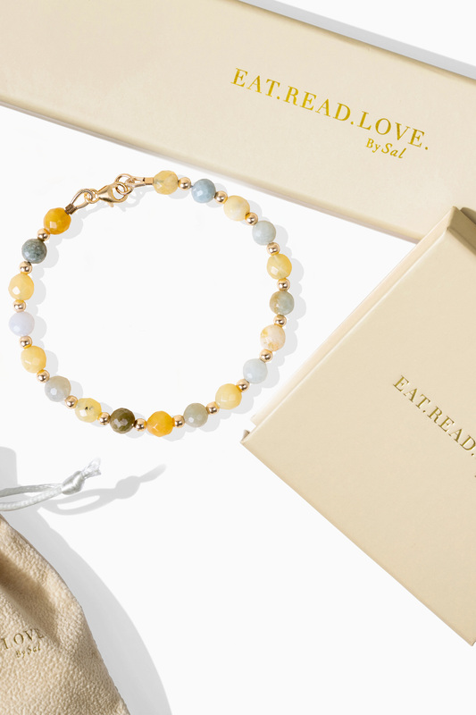 Great Abundance Jade & Yellow Jade Faceted Crystal Bracelet With Gold Vermeil Beads