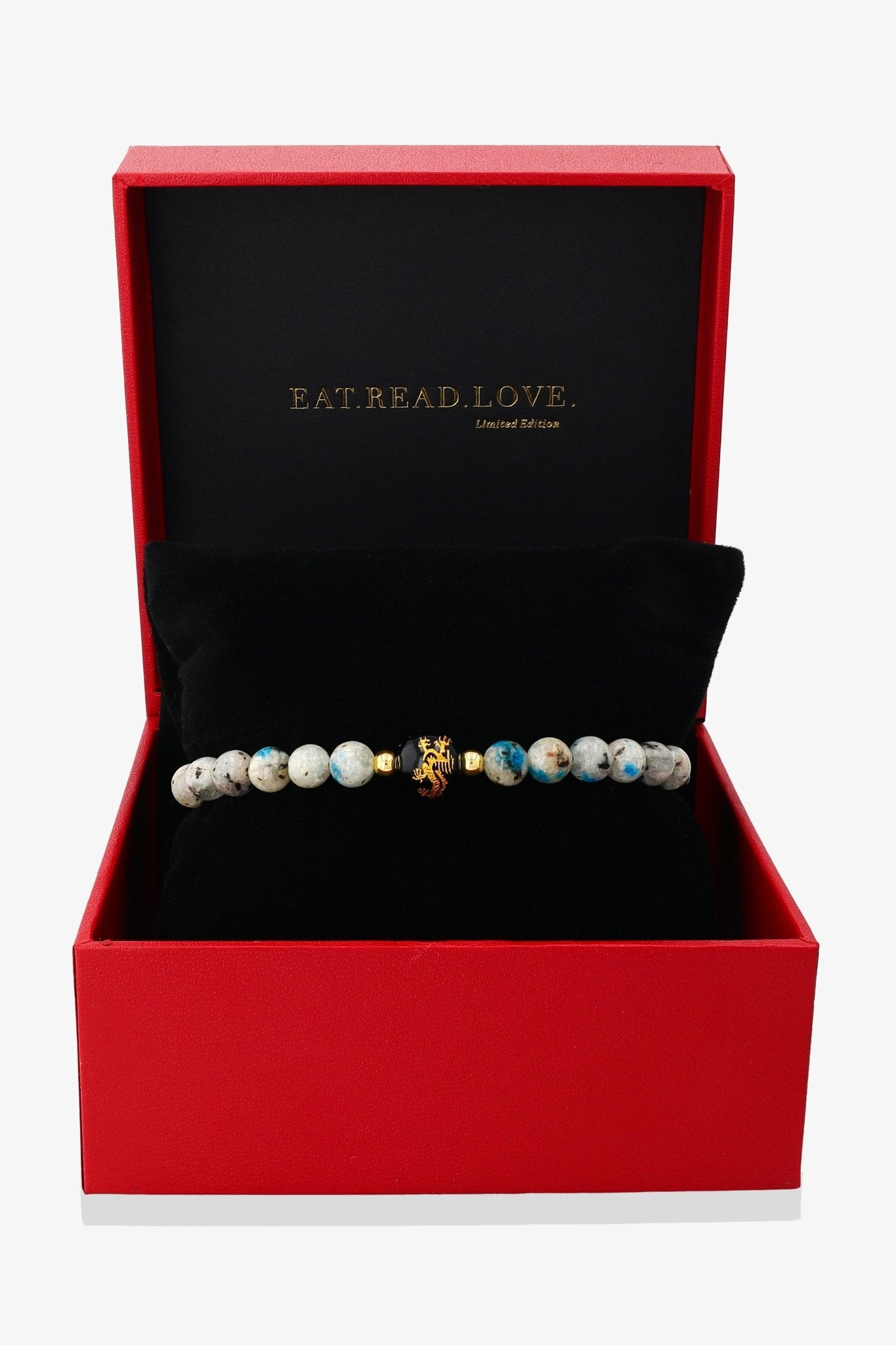 Kyanite and Black Obsidian Lucky Dragon Feng Shui Bracelet REAL Gold - Balance - Eat.Read.Love.