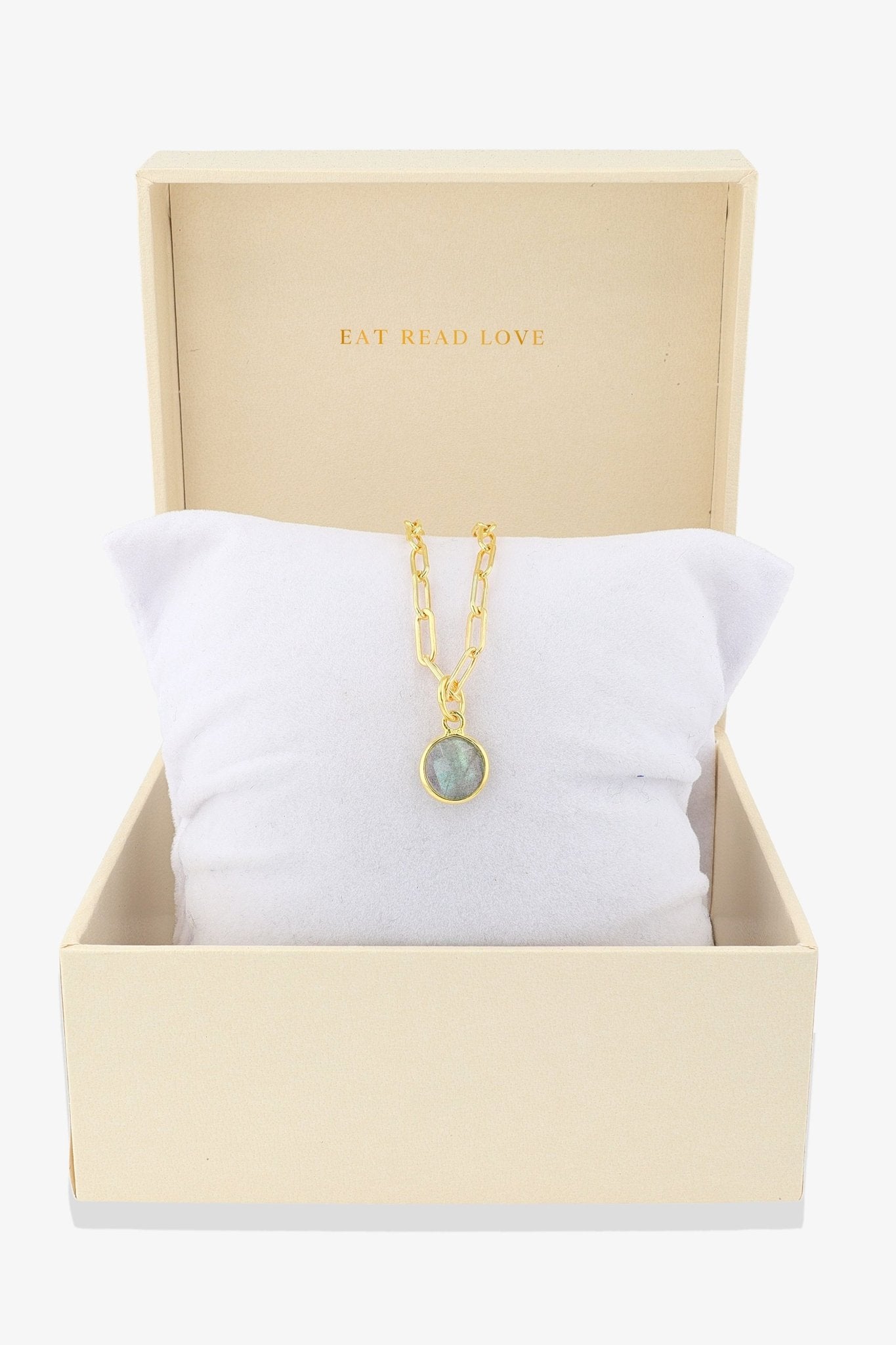 Labradorite Bezeled 18k Gold Vermeil Paperclip Necklace - Eat.Read.Love.