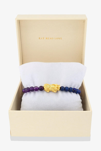 Lapis Lazuli and Grade A Amethyst Mega Fortune 18k Gold Vermeil Pixiu Feng Shui Bracelet - Eat.Read.Love.