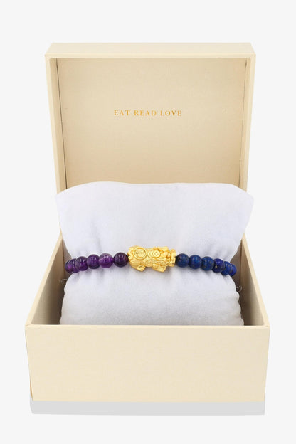 Lapis Lazuli and Grade A Amethyst Mega Fortune 18k Gold Vermeil Pixiu Feng Shui Bracelet - Eat.Read.Love.