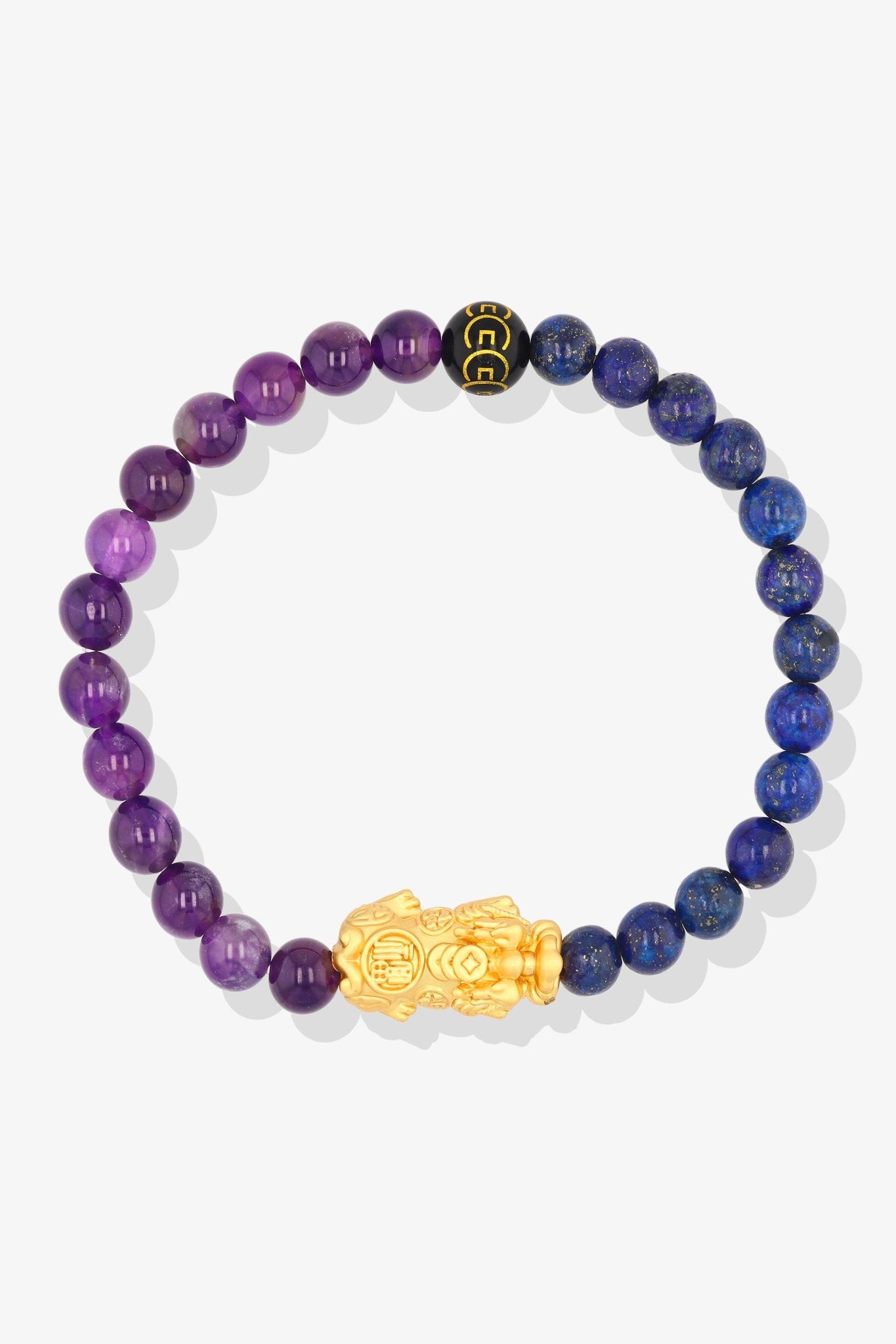 Lapis Lazuli and Grade A Amethyst Mega Fortune 18k Gold Vermeil Pixiu Feng Shui Bracelet - Eat.Read.Love.