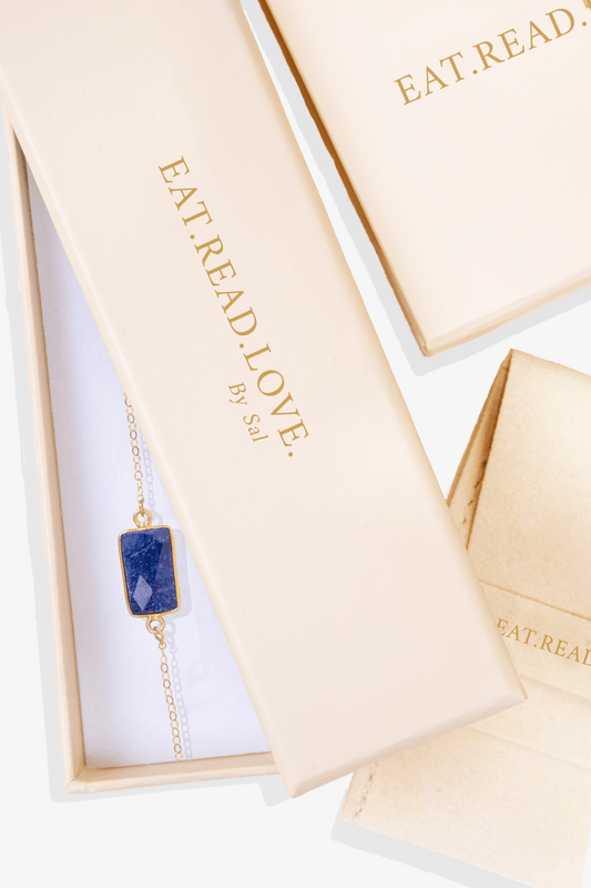 Lapis Lazuli Crystal Bracelet 14k REAL Gold - Eat.Read.Love.