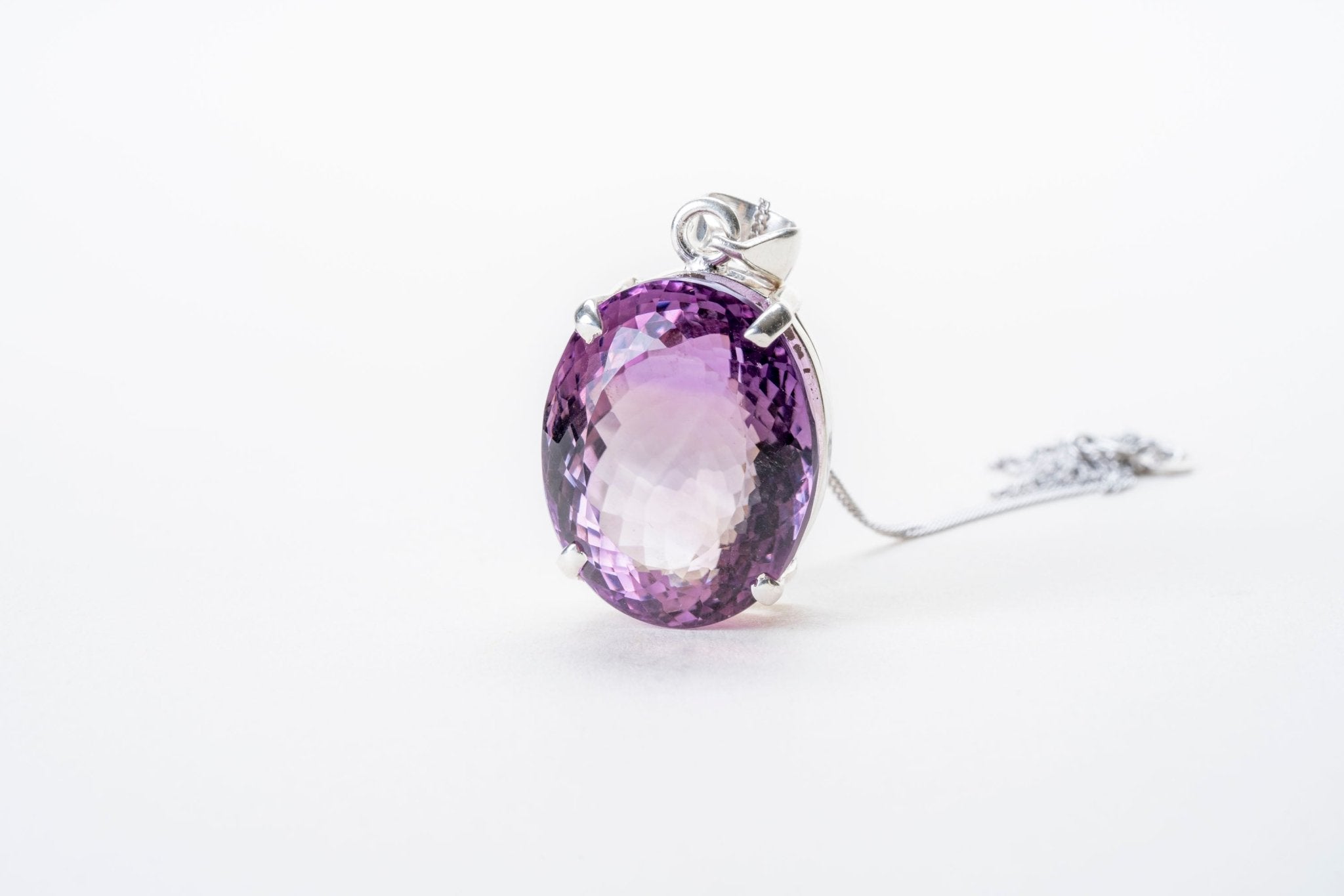 Large Faceted Amethyst Sterling Silver Pendant - Eat.Read.Love.