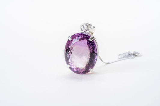 Large Faceted Amethyst Sterling Silver Pendant - Eat.Read.Love.