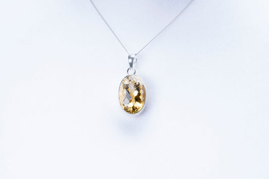 Large Faceted Citrine Sterling Silver Pendant - Eat.Read.Love.