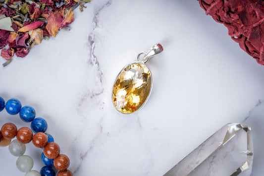 Large Faceted Citrine Sterling Silver Pendant - Eat.Read.Love.