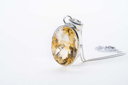 Large Faceted Citrine Sterling Silver Pendant - Eat.Read.Love.