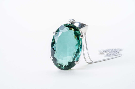 Large Faceted Green Amethyst Sterling Silver Pendant - Eat.Read.Love.