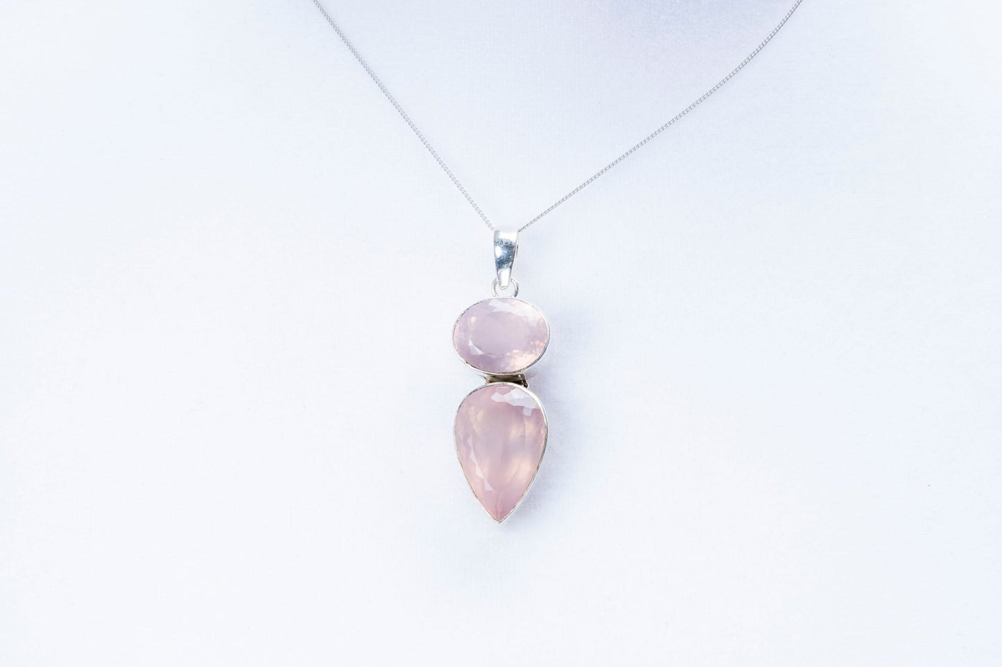 Large Faceted Rose Quartz Drop Sterling Silver Pendant - Eat.Read.Love.