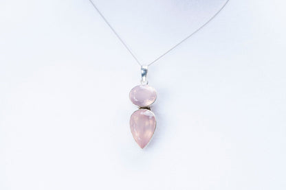 Large Faceted Rose Quartz Drop Sterling Silver Pendant - Eat.Read.Love.