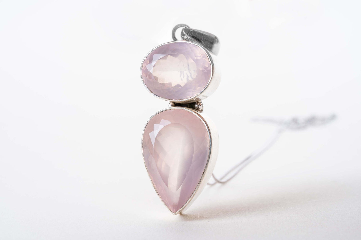 Large Faceted Rose Quartz Drop Sterling Silver Pendant - Eat.Read.Love.