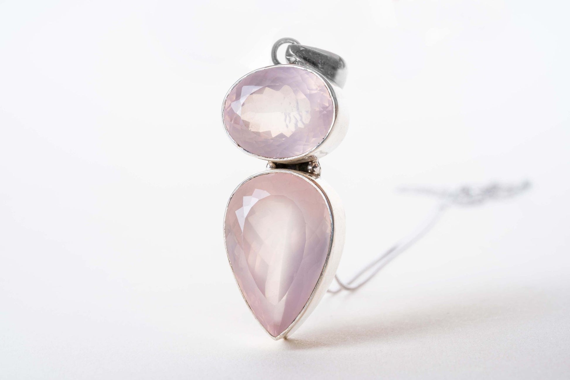 Large Faceted Rose Quartz Drop Sterling Silver Pendant - Eat.Read.Love.