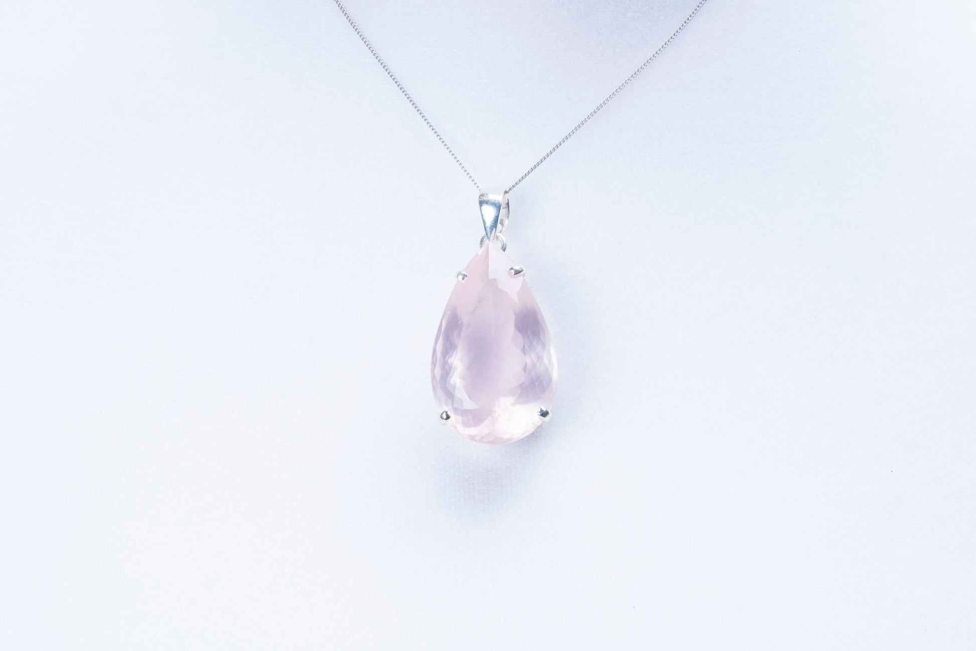 Large Rose Quartz Teardrop Sterling Silver Pendant - Eat.Read.Love.