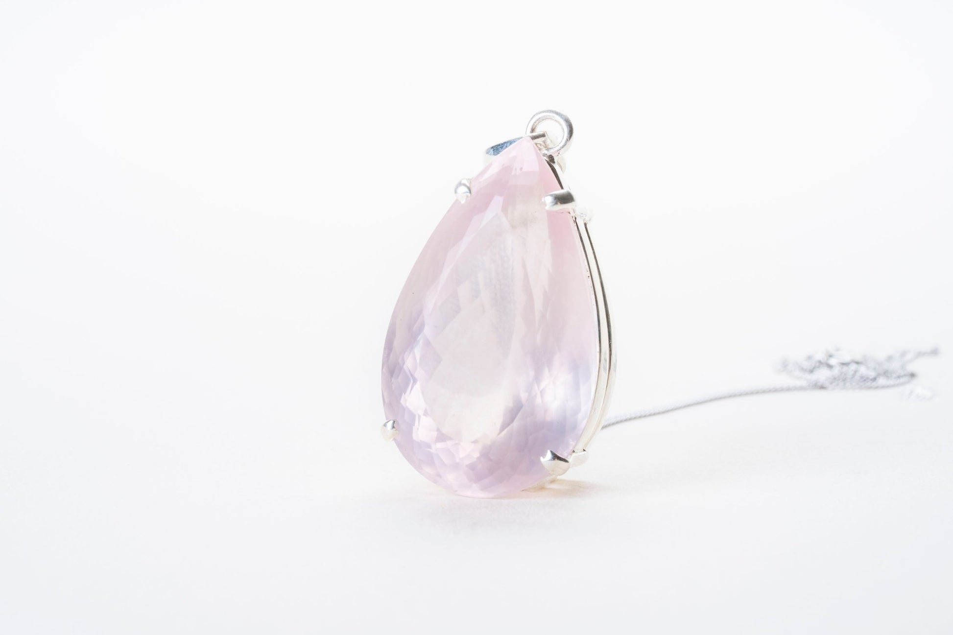 Large Rose Quartz Teardrop Sterling Silver Pendant - Eat.Read.Love.