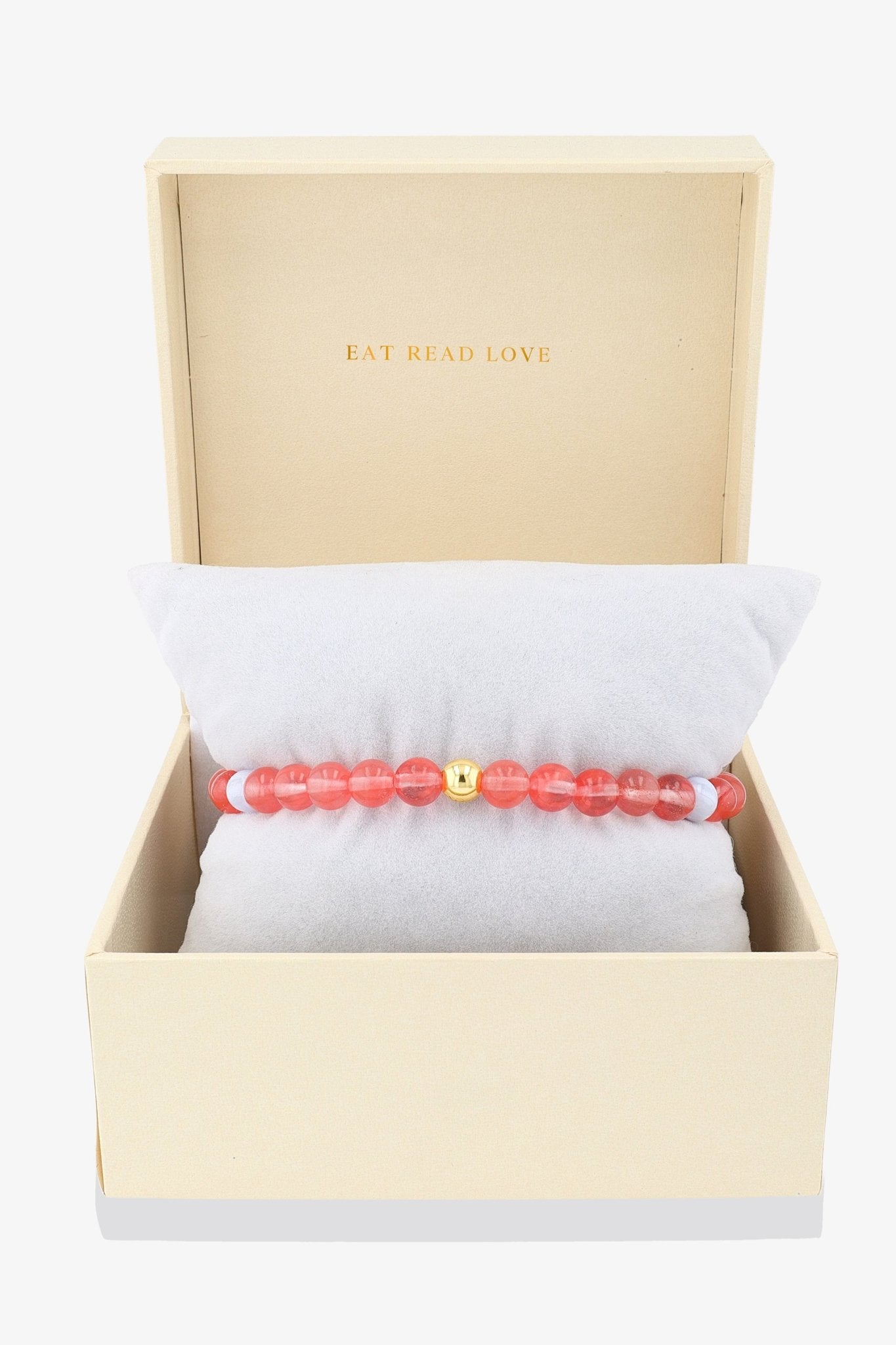 Libra Cherry Quartz and Blue Lace Crystal Bracelet with REAL Gold - Eat.Read.Love.